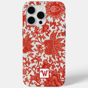 Orange Red Vintage Chinese Floral Pattern Monogram iPhone 15 Pro Max Case