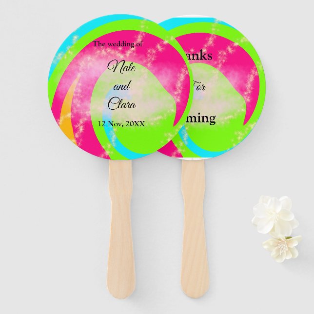 Orange red watercolor handpainted wedding custom  hand fan (Front and Back)