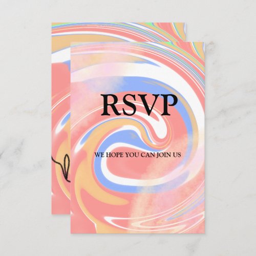 Orange red watercolor handpainted wedding custom  RSVP card