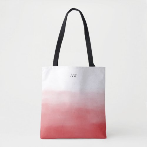 Orange Red Watercolor Ombre Modern Monogram Tote Bag