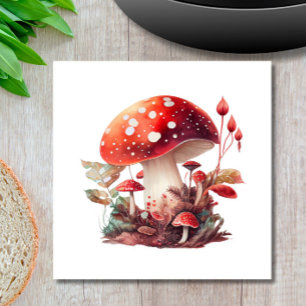 Orange Red Woodland Mushroom Cottagecore Elegant Trivet