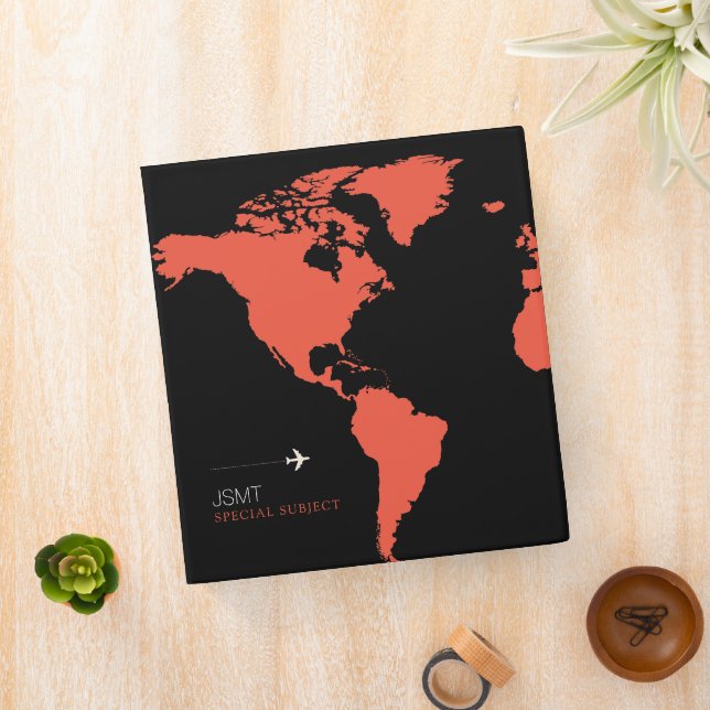 Orange Red World Map International Travel Subjects 3 Ring Binder (In Situ)