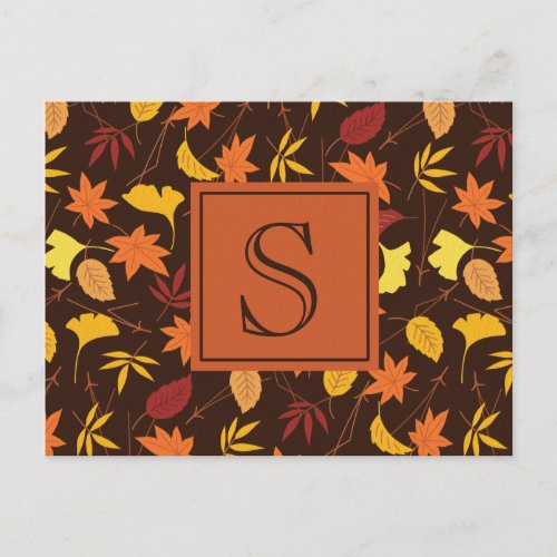 Orange Red Yellow Fall Leaves Monogram Postcardd Postcard