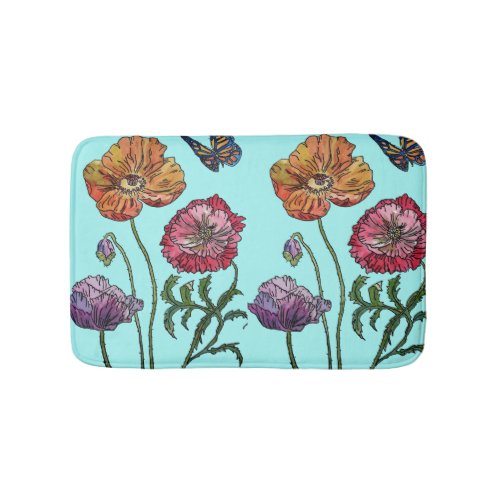 Orange Red Yellow Poppies floral flowers Bath Mat