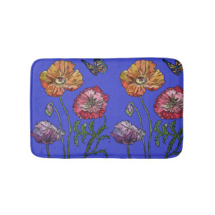 Orange Red Yellow Poppies floral flowers Bath Mat