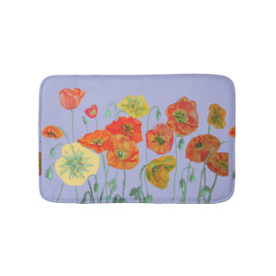 Orange Red Yellow Poppies floral flowers Bath Mat