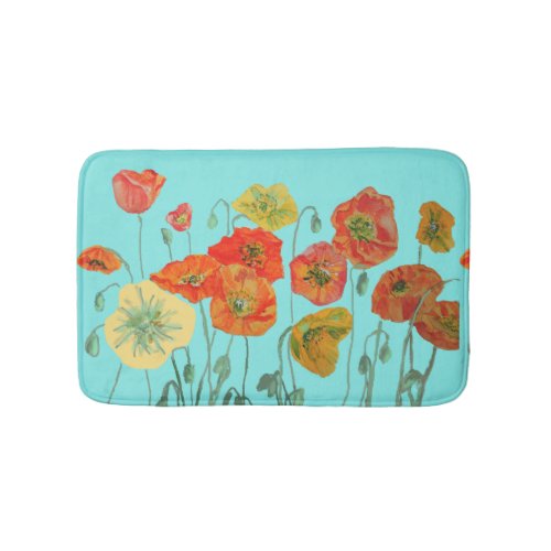 Orange Red Yellow Poppies floral flowers Bath Mat