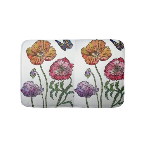 Orange Red Yellow Poppies floral flowers Bath Mat