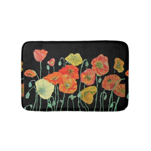 Orange Red Yellow Poppies floral flowers Bath Mat