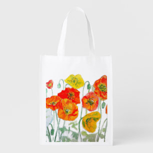Orange Red Yellow Poppy Watercolor Cushion White Grocery Bag