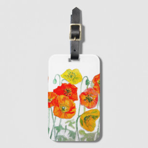 Orange Red Yellow Poppy Watercolor Cushion White Luggage Tag