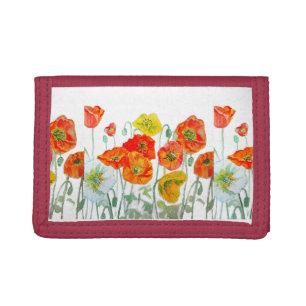 Orange Red Yellow Poppy Watercolor Cushion White Tri-fold Wallet