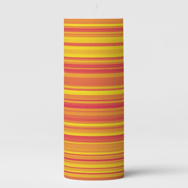 Orange Red Yellow Stripes  Pillar Candle (Front)