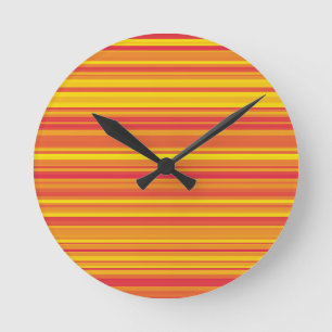 Orange Red Yellow Stripes Round Clock