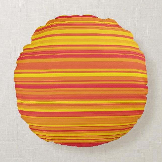 Orange Red Yellow Stripes Round Pillow (Front)