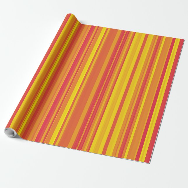 Orange Red Yellow Stripes Wrapping Paper (Unrolled)
