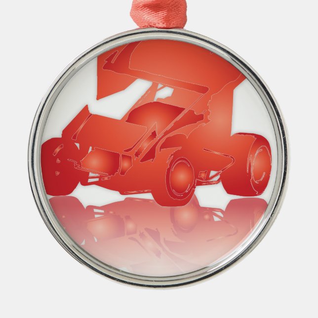 Orange Reflection Winged Sprint Car Metal Ornament (Front)