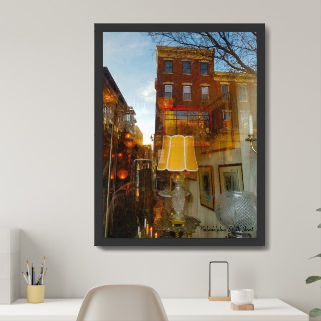 Orange reflections on the streets of Philadelphia Framed Art (Home Office)