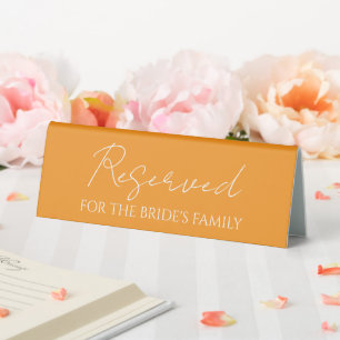 Orange Reserved for Bride's Family Wedding Table Tent