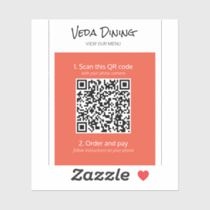 Orange Restaurant Menu Scan Order QR Code Sticker