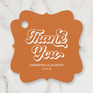 Orange Retro 70s Boho Thank You Wedding Favor Tags