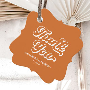 Orange Retro 70s Boho Thank You Wedding Favor Tags