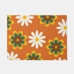 Orange Retro 70s Flowers Doormat