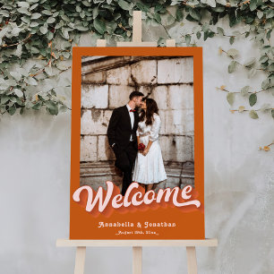Orange Retro 70s Groovy Photo Wedding Welcome  Foam Board