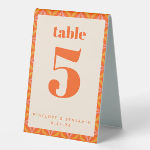 Orange Retro 70s Petal Border Wedding Number Table Tent