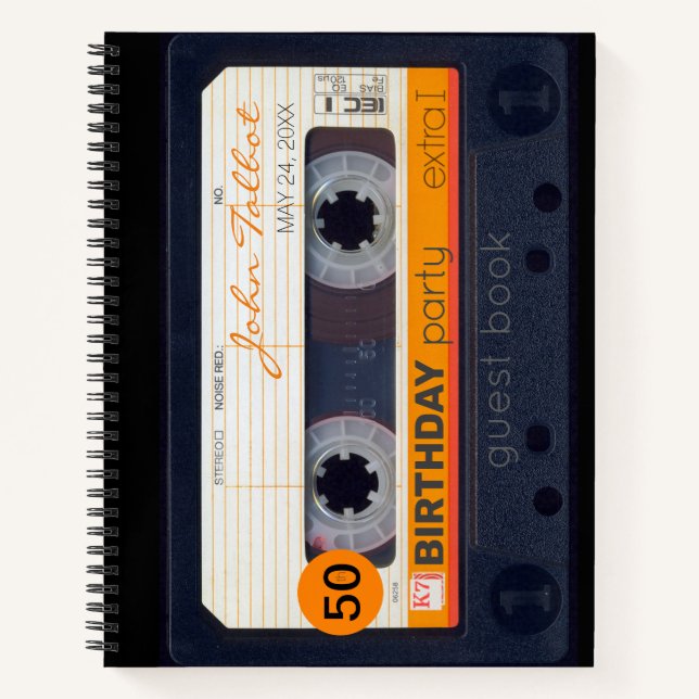 Orange Retro Audiotape 50th birthday Guest Book 2 (Front)
