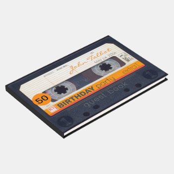 Orange Retro Audiotape 50th Birthday Guest Book 2 by ReneBui at Zazzle