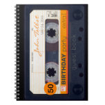 Orange Retro Audiotape 50th Birthday Guestbook N2 Notebook at Zazzle