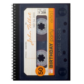 Orange Retro Audiotape 50th Birthday Guestbook N2 Notebook by ReneBui at Zazzle