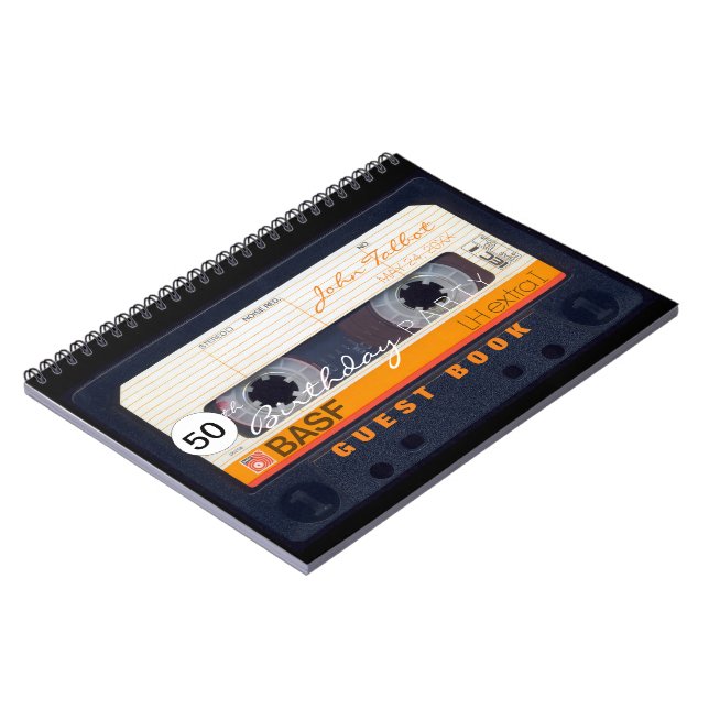 Orange Retro Audiotape 50th birthday GuestBook NB Notebook (Left Side)