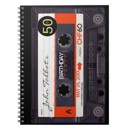 Orange Retro Audiotape 50th birthday GuestBook NB Notebook