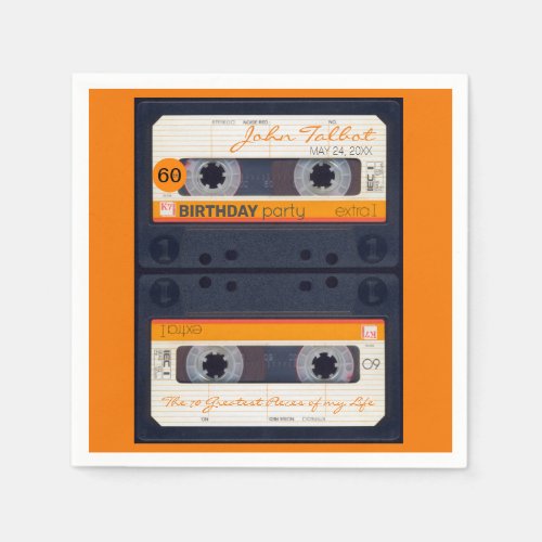 Orange Retro Audiotape 50th birthday Party PPN Napkins