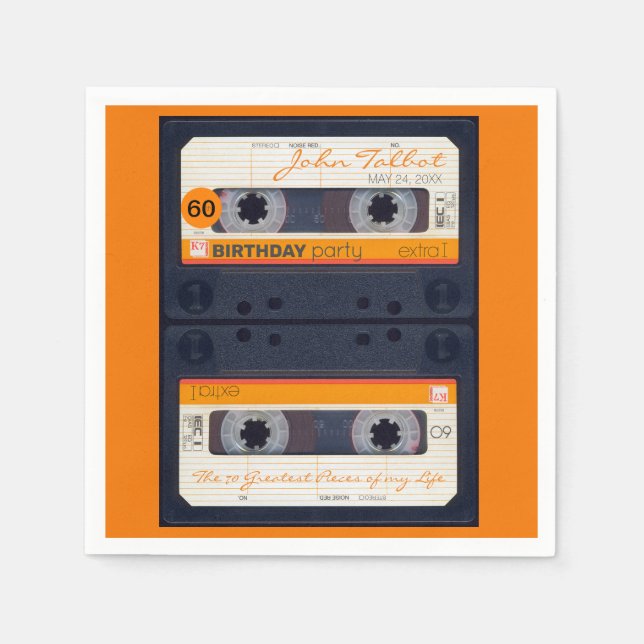 Orange Retro Audiotape 50th birthday Party PPN Napkins (Front)