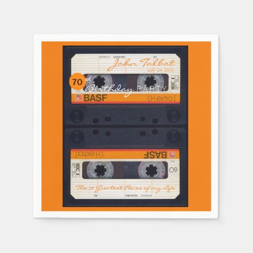 Orange Retro Audiotape 70th birthday Party PPN Napkins