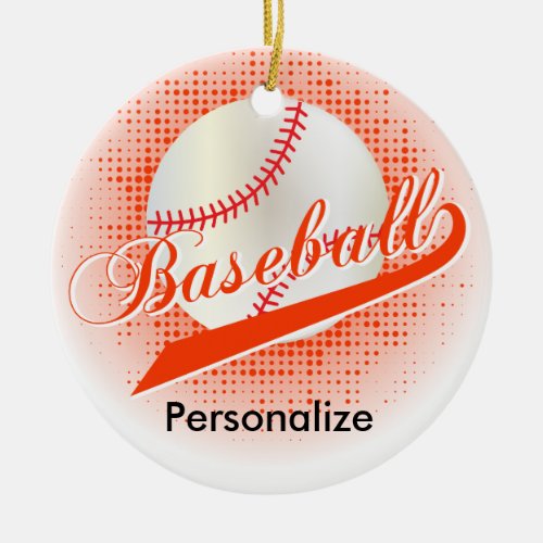 Orange Retro Baseball Style Ceramic Ornament