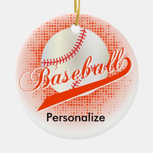 Orange Retro Baseball Style Ceramic Ornament (Front)