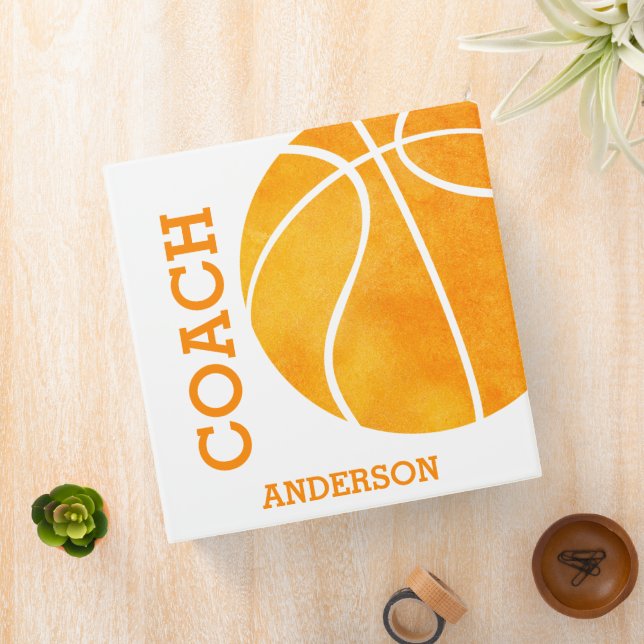 Orange Retro Basketball Coach Personalized Trendy Binder (In Situ)