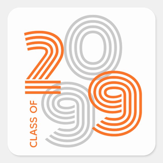 Orange Retro Big Numbers Class of Square Sticker (Front)