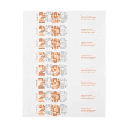 Orange Retro Big Numbers Class of Wrap Around Label