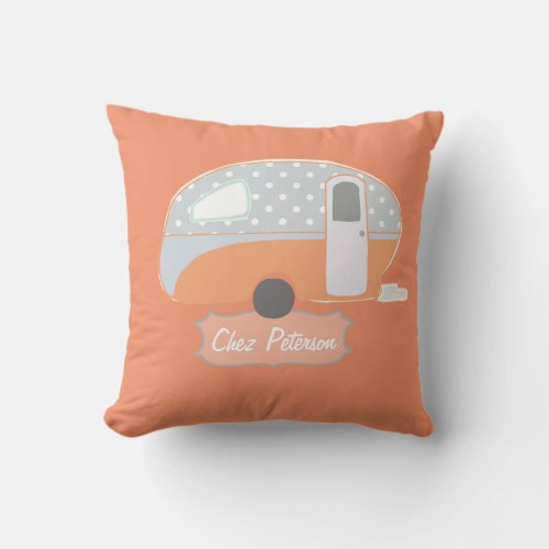 Orange Retro Caravan Throw Pillow