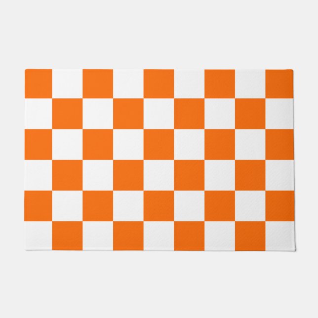 Orange Retro Checks Checkerboard Pattern    Doormat (Front)