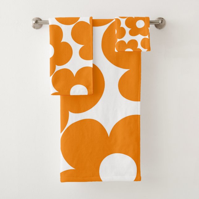 Orange Retro Daisies #1 #decor #art Bath Towel Set (Insitu)
