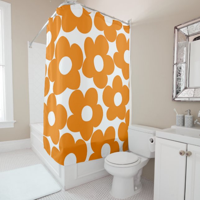 Orange Retro Daisies #1 #decor #art Shower Curtain (In Situ)