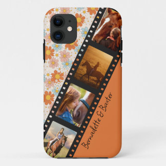 Orange Retro Daisy 4 Photo Horse Collage Name iPhone 11 Case