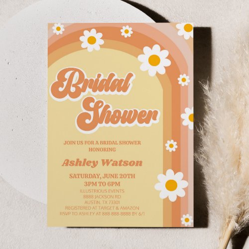 Orange Retro Daisy Flower Bridal Shower Invitation