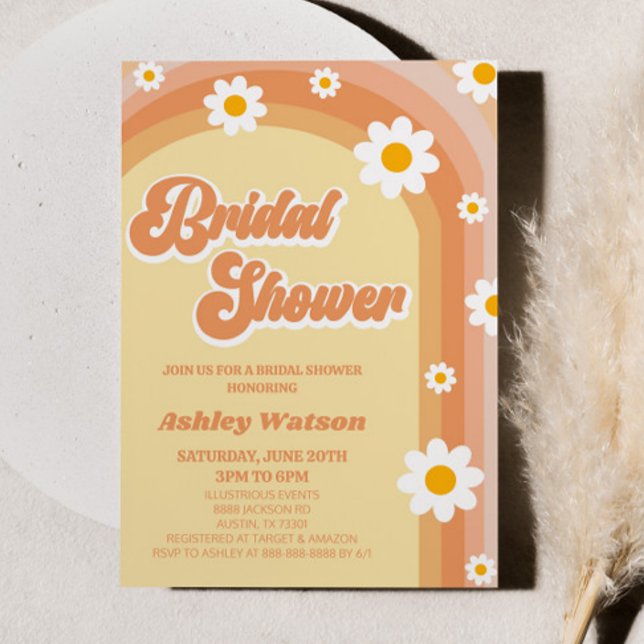 Orange Retro Daisy Flower Bridal Shower Invitation (Creator Uploaded)